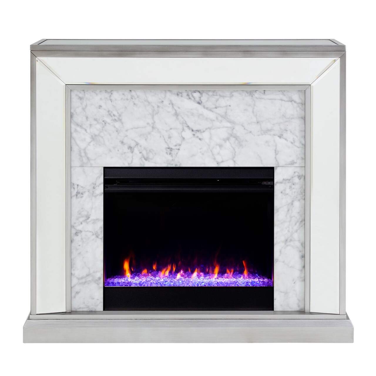 Southern Enterprises 44" Silver and White Color Changing Mirrored Electric Fireplace